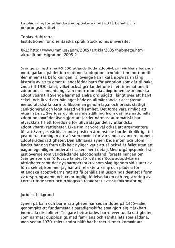 En plädering för utländska adoptivbarns rätt att få behålla sin ...