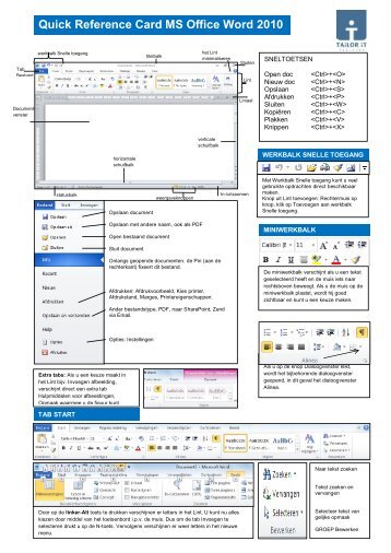 Quick Reference Card MS Office Word 2010 - Tailor IT Training
