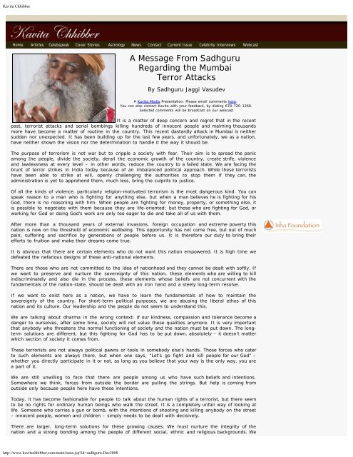 A Message From Sadhguru Regarding the ... - Isha Foundation
