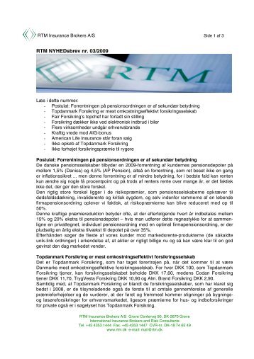 RTM NYHEDsbrev nr. 03/2009 - RTM Insurance Brokers