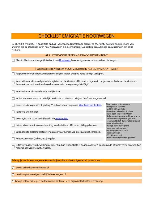 CHECKLIST EMIGRATIE NOORWEGEN