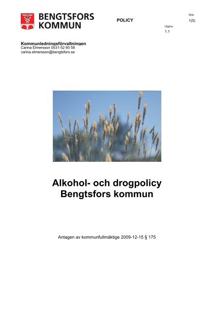 Alkohol- och drogpolicy Bengtsfors kommun