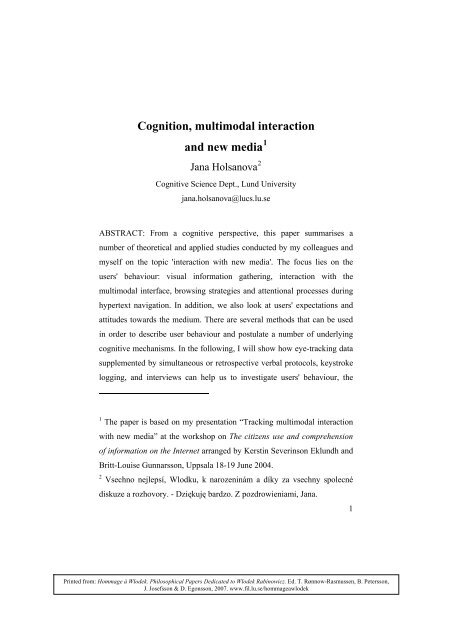 From a cognitive perspective, this paper ... - Lunds universitet