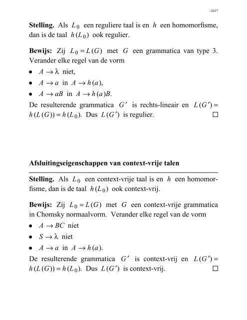 Afsluitingseigenschappen van reguliere talen Stelling. Zij L1 en L2 ...