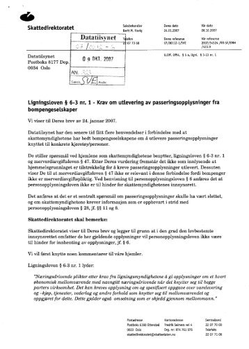 Skattedirektoratets brev til Datatilsynet her (pdf)