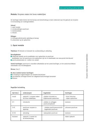 Module: Enzymen maken het leven makkelijker 1. opzet module ...
