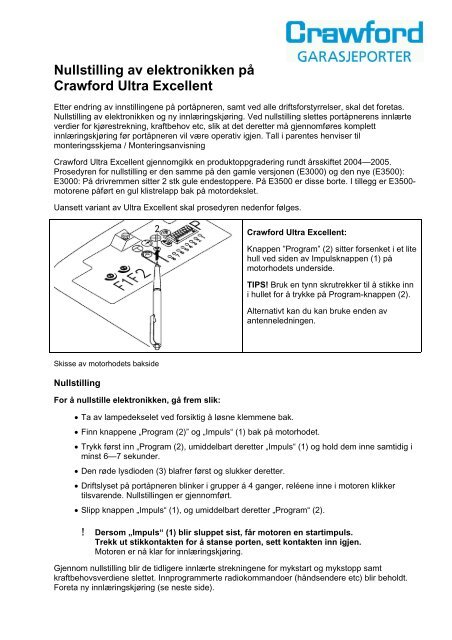 Nullstilling motor Ultra Excellent - Crawford Garasjeporter