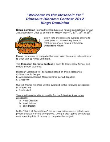 Dinosaur Diorama Rules - Kings Dominion