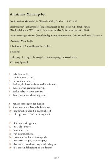 Das Arnsteiner Marienlied, in - Mittelhochdeutsches Wörterbuch