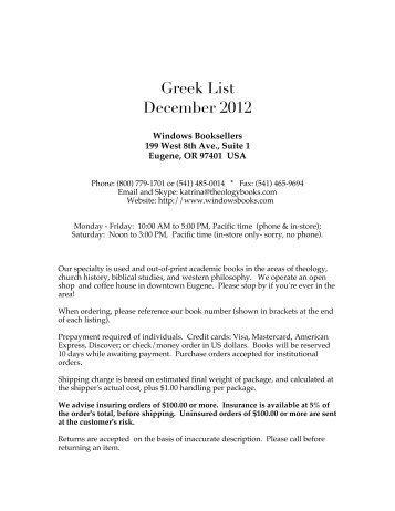 Greek List December 2012 - Windows Booksellers