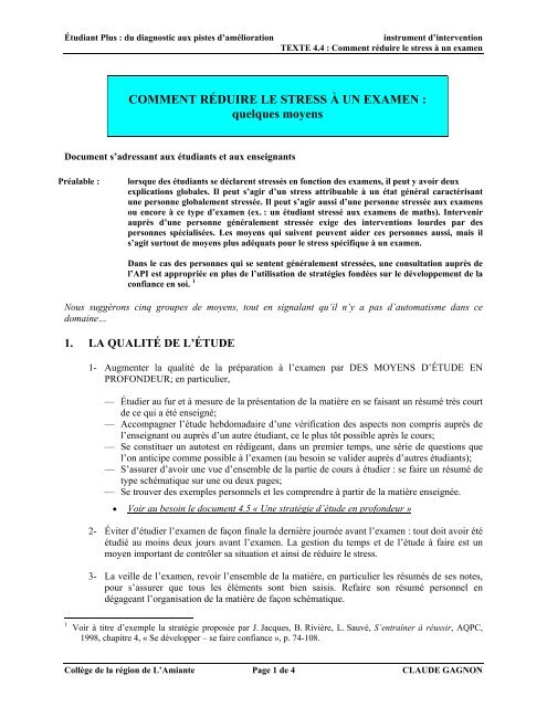 COMMENT RÉDUIRE LE STRESS À UN EXAMEN : quelques moyens