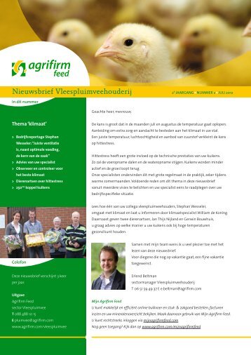 Nieuwsbrief Vleespluimveehouderij - juli 2012 - Agrifirm