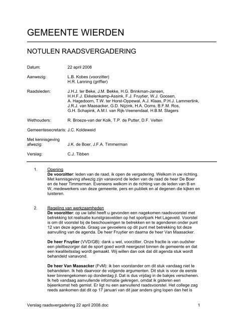 verslag raadsvergadering 22 april 2008.pdf - Gemeente Wierden