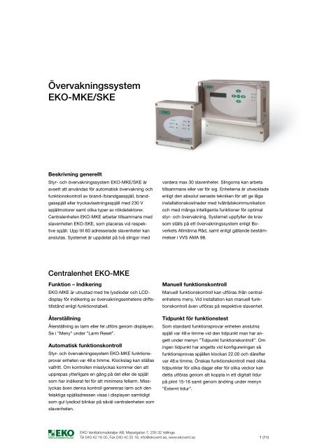 Produkten/Drift- och skötselinstruktion - EKO Ventilationsdetaljer