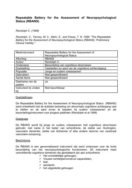 Repeatable Battery for the Assessment of Neuropsychological ...