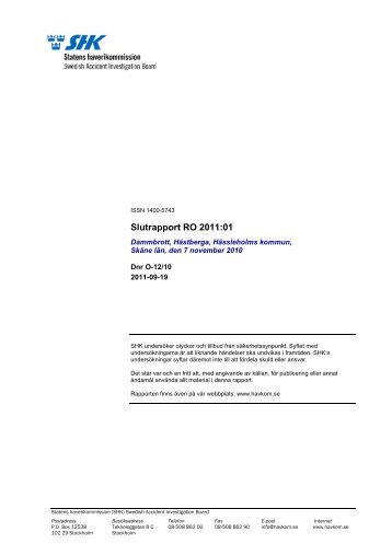 Slutrapport RO 2011:01 - Statens Haverikommission