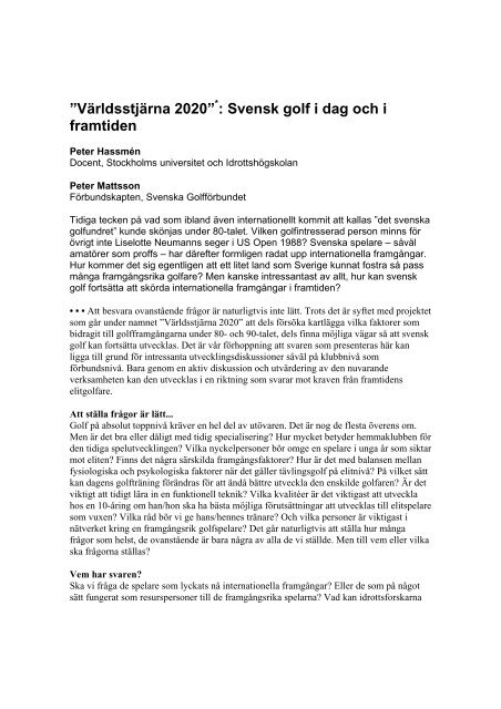 Världsstjärna 2020” : Svensk golf i dag och i framtiden - Golf.se