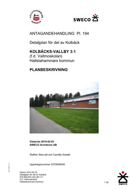 Planhandlingar Vallmoskolan - Hallstahammar