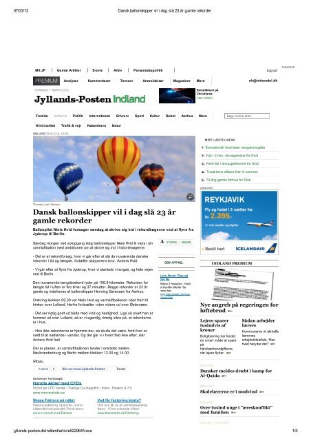 Jyllandsposten - Ballonpiloterne Niels Hvid, Anders Hvid & Henrik ...