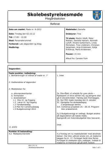 SB-referat 8 021012 - Pilegårdsskolen