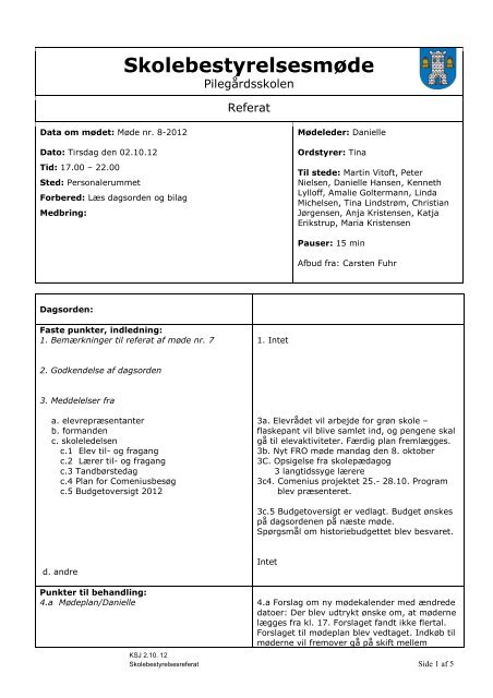 SB-referat 8 021012 - Pilegårdsskolen