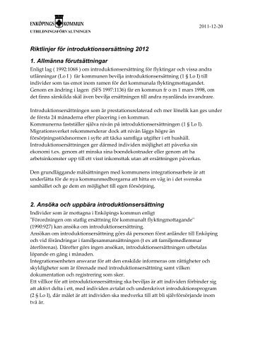 Riktlinjer för introduktionsersättning - Enköping
