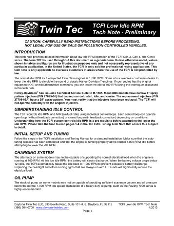 TCFI Low Idle RPM Tech Note - Daytona Twin Tec