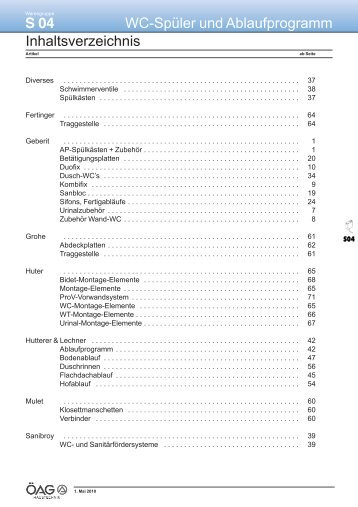 Wc-Spüler und Ablaufprogramm S 04 Inhaltsverzeichnis