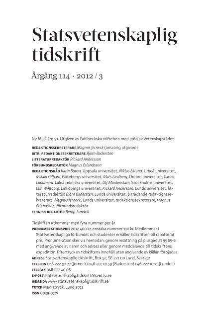 Helt nummer 2012/3 (PDF, 1387 kb) - Statsvetenskaplig tidskrift