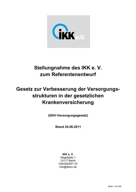 Stellungnahme IKK e. V. Versorgungsgesetz