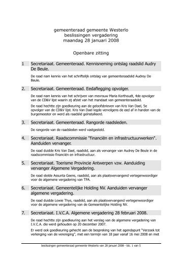 gemeenteraad gemeente Westerlo beslissingen vergadering ...