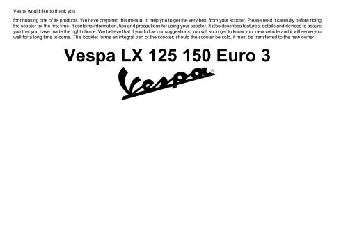 Vespa LX150 scooter owners manual download - Scooters in San ...