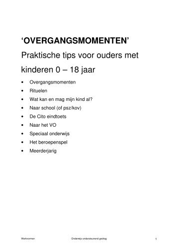 'OVERGANGSMOMENTEN' Praktische tips voor ouders met ...