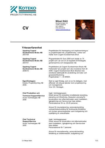 Curriculum vitae - Koteko ProjektStyrning