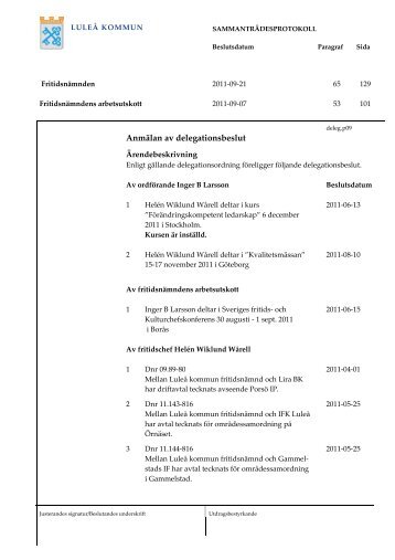 2011-09-21, § 65 Anmälan av delegationsbeslut.pdf - Luleå kommun