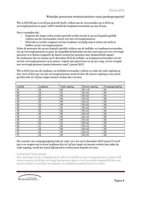 Wettelijke pensioenen werkne(e)m(st)ers vanuit genderperspectief