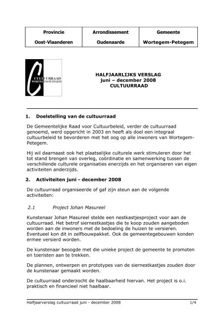 Verslag cultuurraad 2de semester 2008 - Wortegem-Petegem