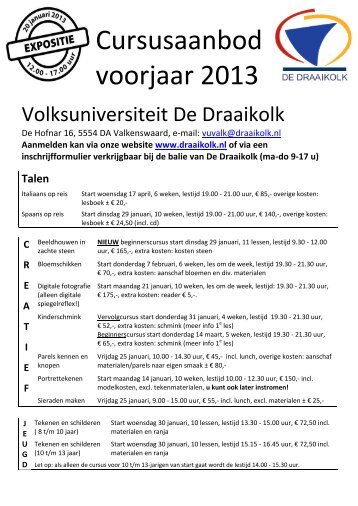 Cursusaanbod voorjaar 2013 - Volksuniversiteit De Draaikolk ...