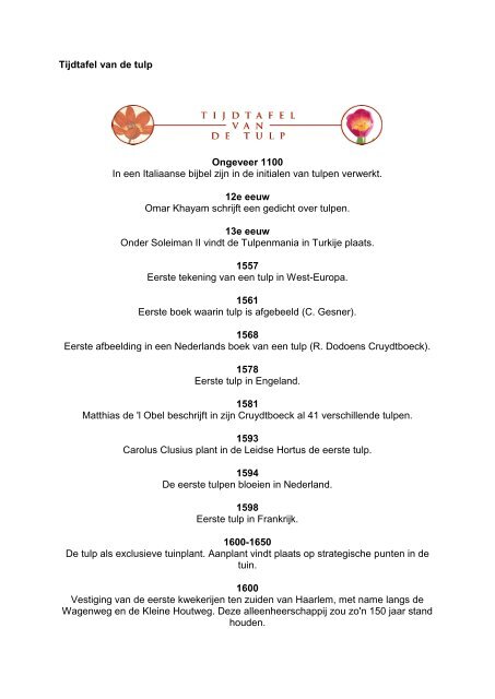 Tijdtafel van de tulp Ongeveer 1100 In een Italiaanse bijbel zijn in ...