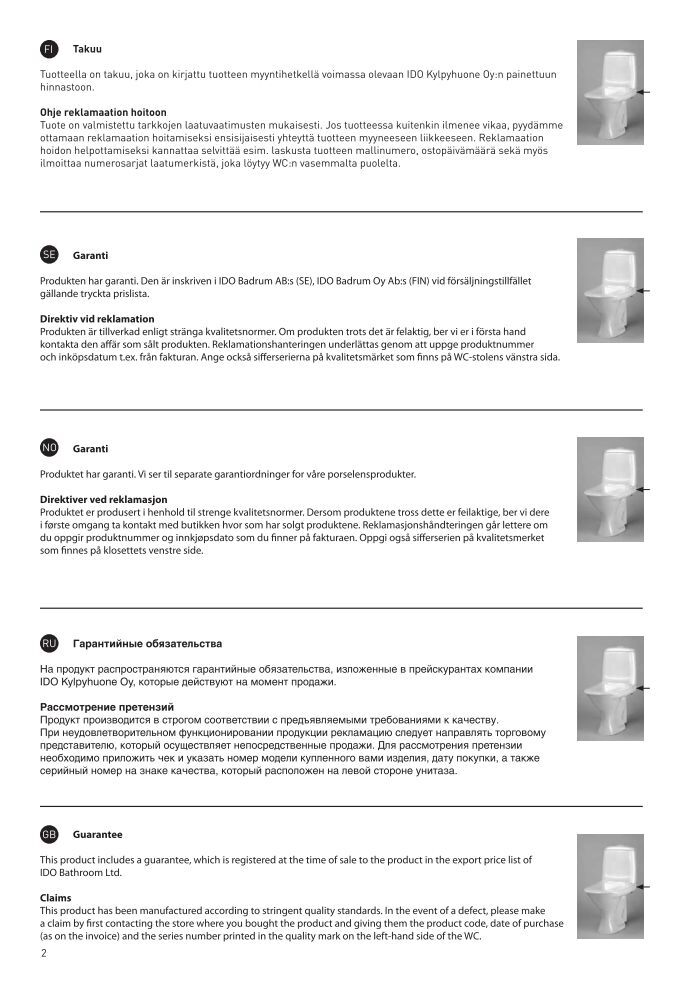 WC-istuimen käyttö-, asennus- ja huolto-ohjeet Trevi WC Bruks ... - Ido