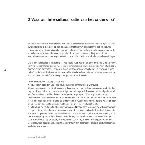 Meerwaarde uit verschil. Interculturalisatie op De Horst