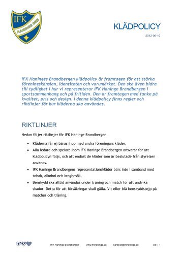 IFKHBRB_kladpolicy - IFK Haninge