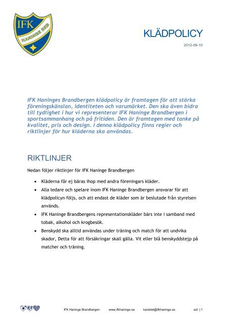 IFKHBRB_kladpolicy - IFK Haninge