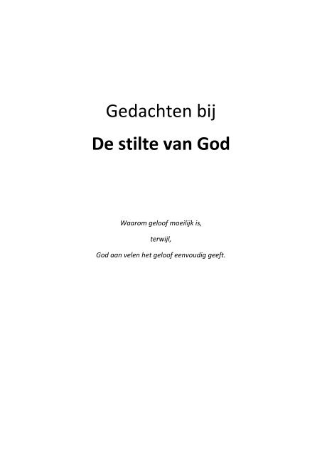 Gedachten Bij De Stilte Van God Paradijsthese