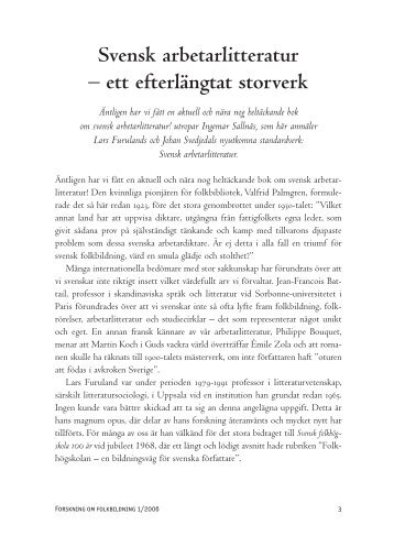 Svensk arbetarlitteratur – ett efterlängtat storverk. Ingemar Sallnäs