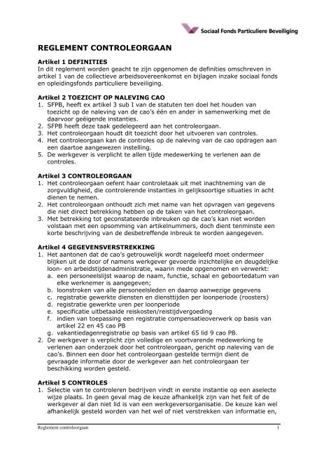 Reglement controleorgaan - Particuliere beveiliging