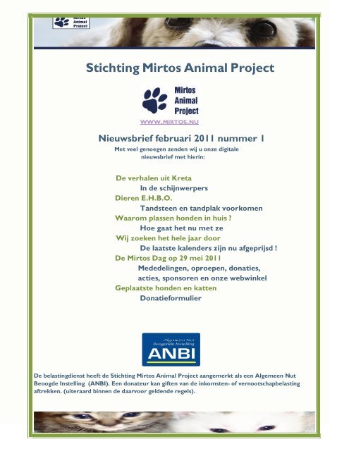 lees hier de nieuwsbrief - Mirtos Animal Project