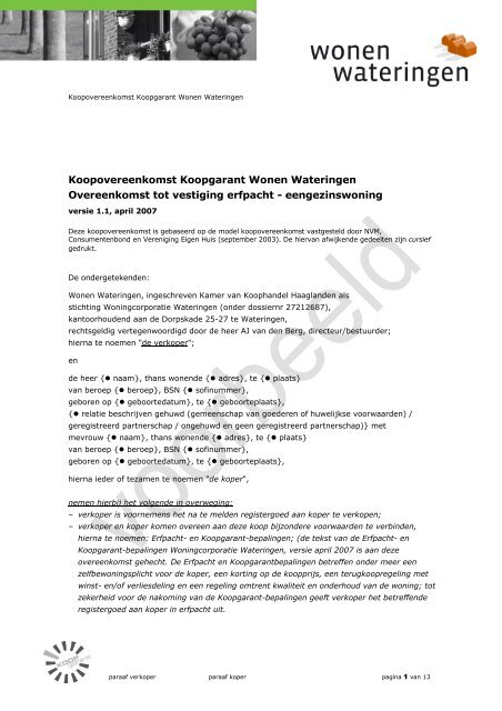 Koopovereenkomst Koopgarant Wonen Wateringen Overeenkomst ...