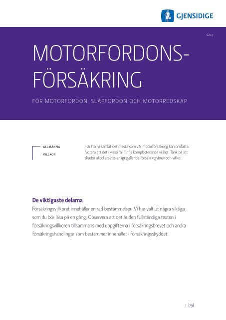 Fullständiga villkor Motorfordon - Gjensidige