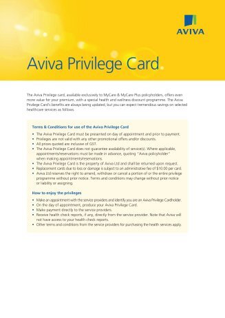 Aviva Privilege Card Benefits - Aviva.com.sg